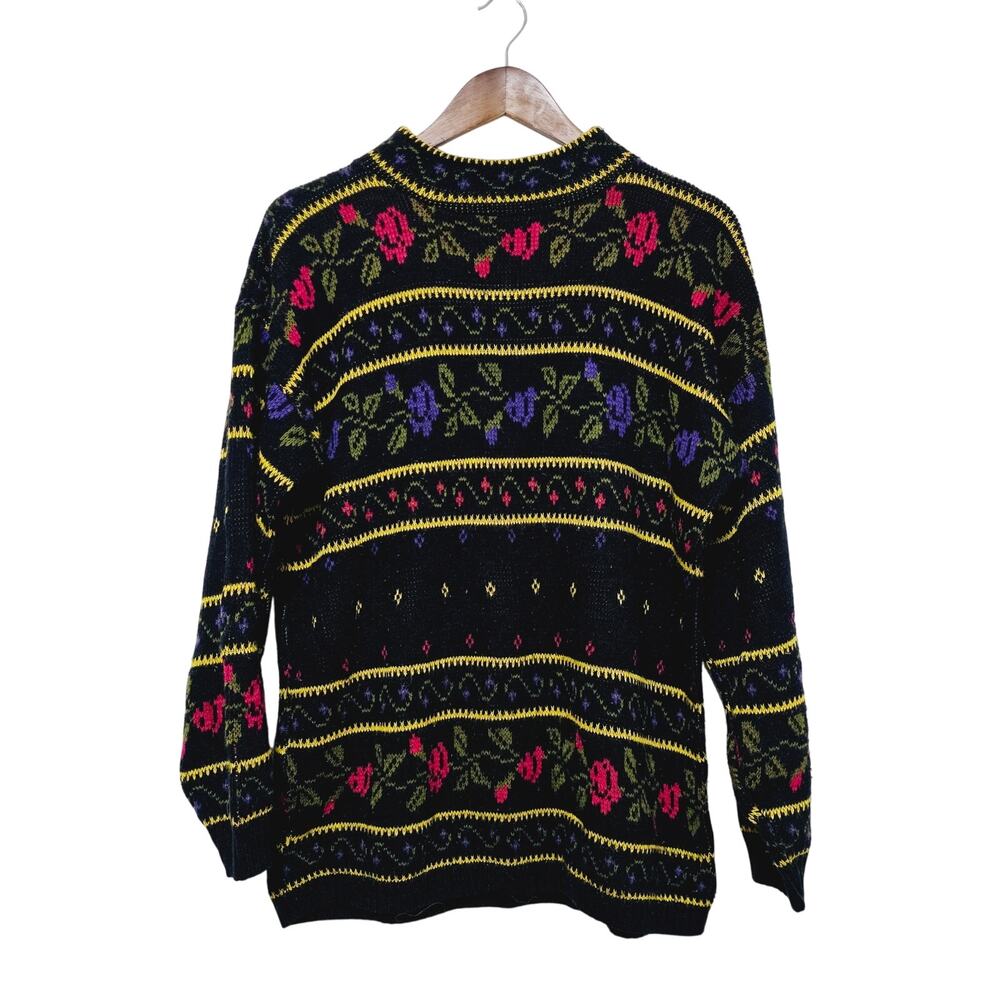 Vintage Colter Bay Sweater Women's Size 1X Black Floral Grandma Cottage Casual